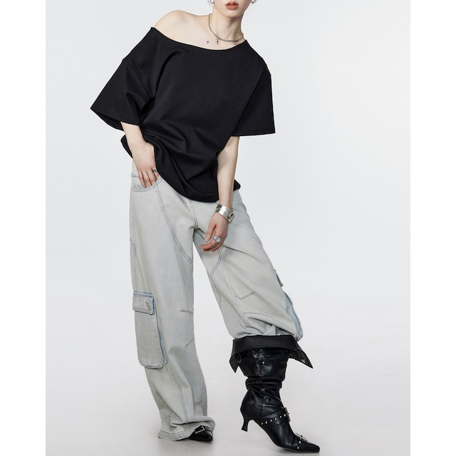one-shoulder big silhouette short-sleeved tee　ワンショルダービッグシルエット半袖ティー　J0850
