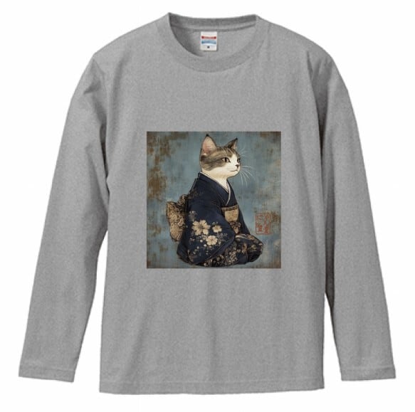 気高き和猫 肖像画 ロンT リブなし/ Noble Japanese Cat long sleeve T