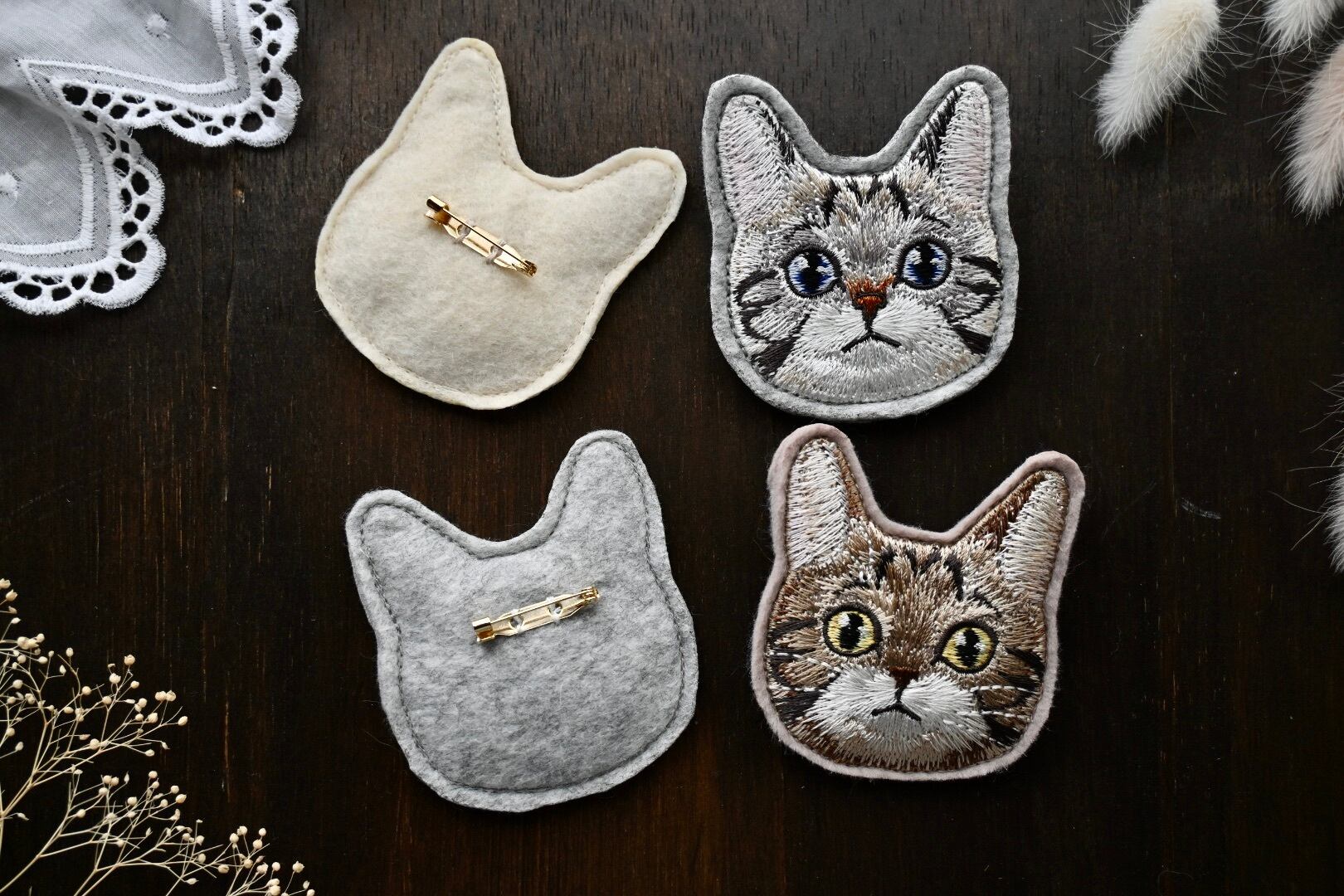 トラ柄ちゃんの刺繍ブローチ | 猫と暮らす洋裁店magical
