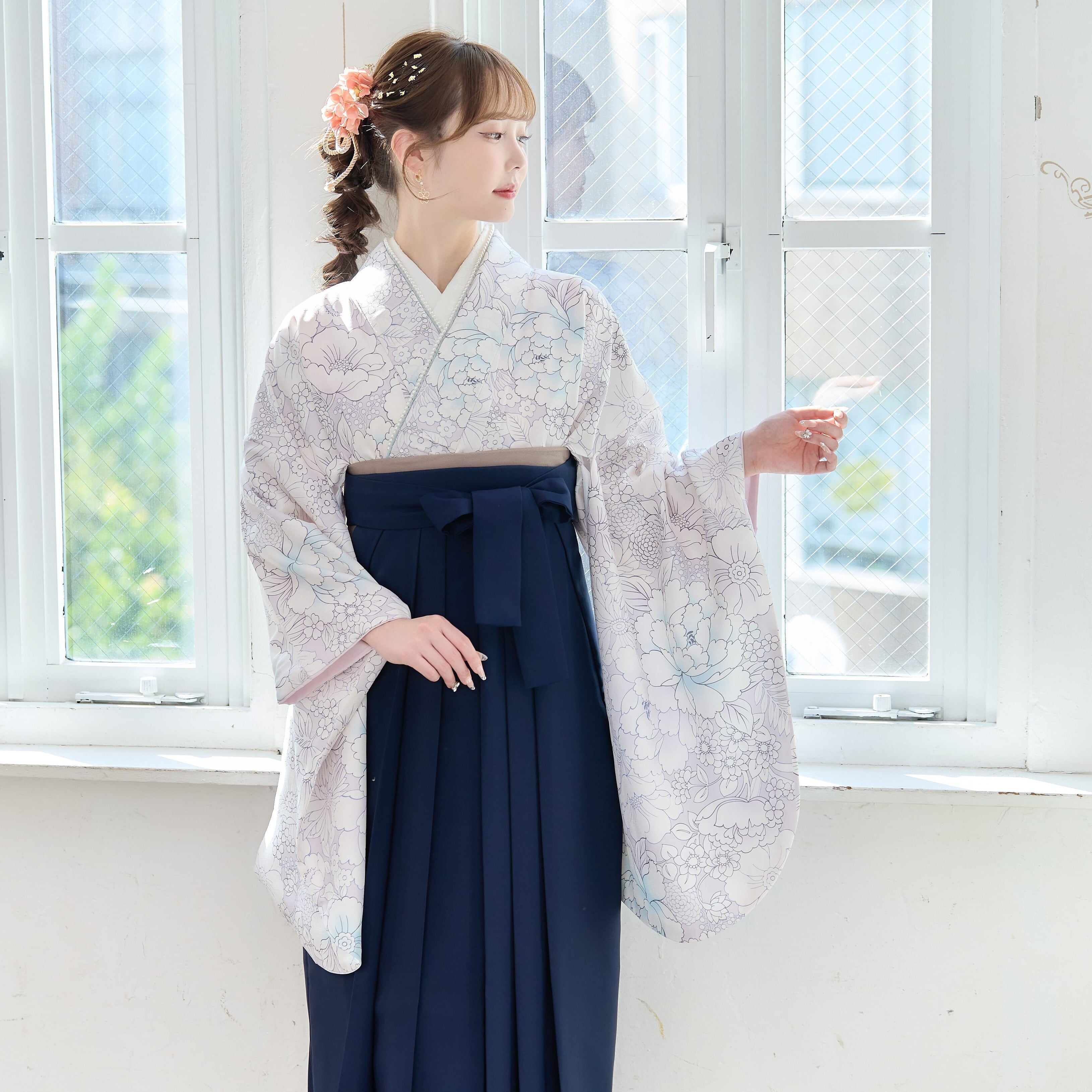 【150cm】卒業式袴3点セット（着物　袴　袴下帯）と半襦袢と着付けセット 150cm】卒業式袴3点セット（着物 袴 袴下帯）と半襦袢と