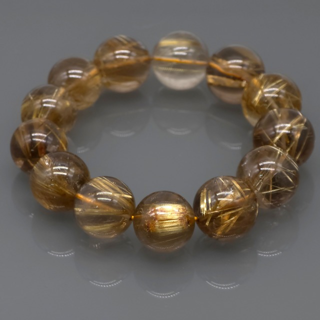 [高品質][大粒]スモーキータイチンルチルクォーツブレスレッド 18mm 手首17cm