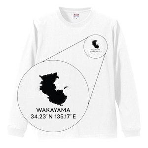 《和歌山》 緯度経度ミニマルロングスリーブTシャツ|地図×地名×ワンポイントデザイン