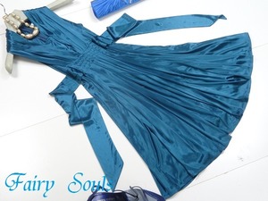 ★9号（M)★艶やか青緑サテン地のワンピース(OPN5112)