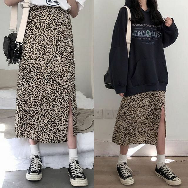 レディース ヒョウ柄スカート レオパードスカート タイト ハイウエスト スリット 春コーデ Leopard Print Multipurpose  Slim Slim A-Line Split Middle-Length Skirt (DCT-587256346675) Value Rave  Notice(バリューレイヴノーティス) 韓国ファッションやハワイアン ...