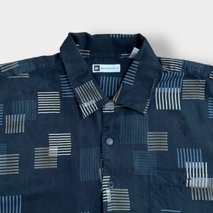 【BACHRACH】半袖シャツ 個性的 柄シャツ 総柄 柄物 オールパターン シルク くすみカラー X-LARGE US古着