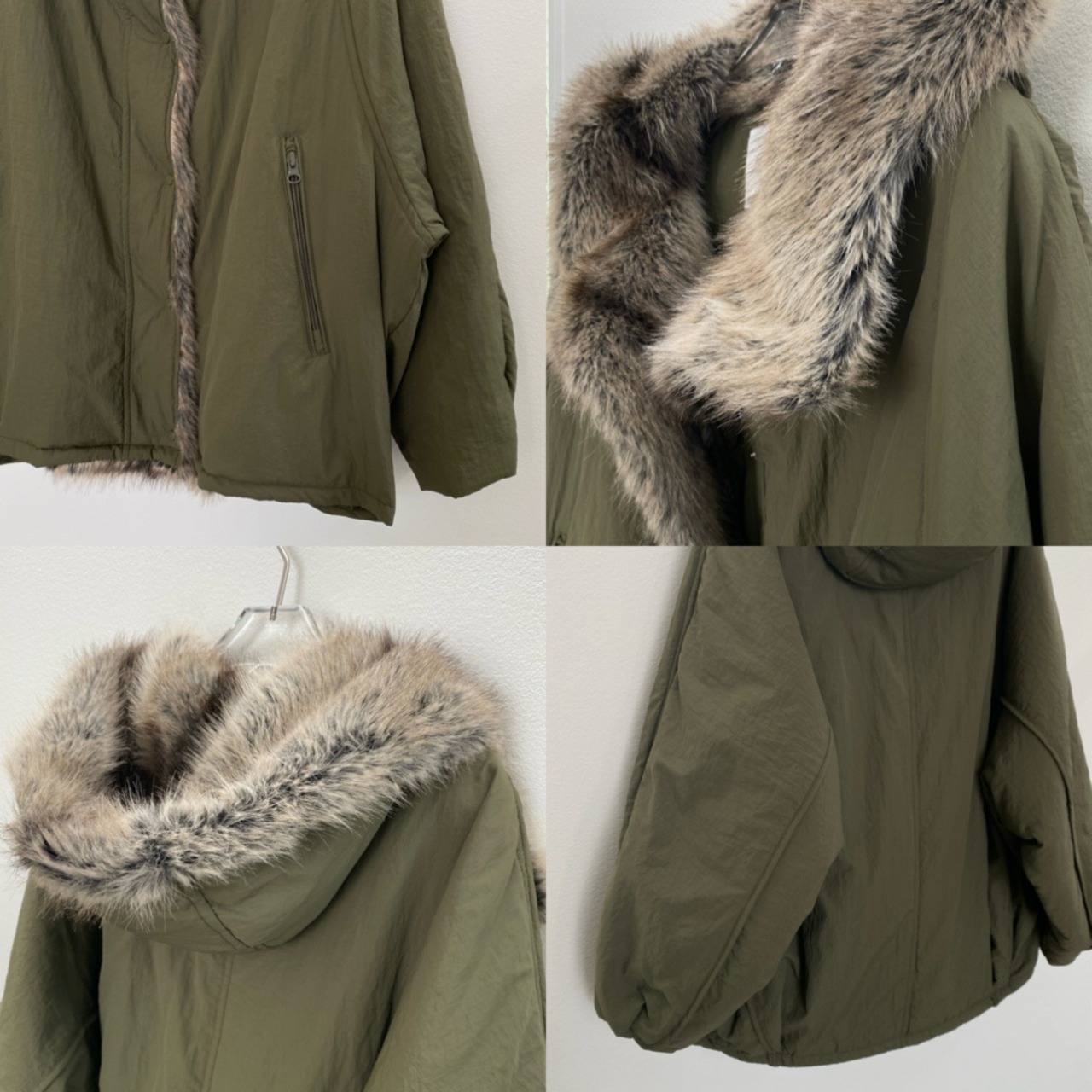 【受注予約1週間】Fox eco fur padded mid length BZ/khaki