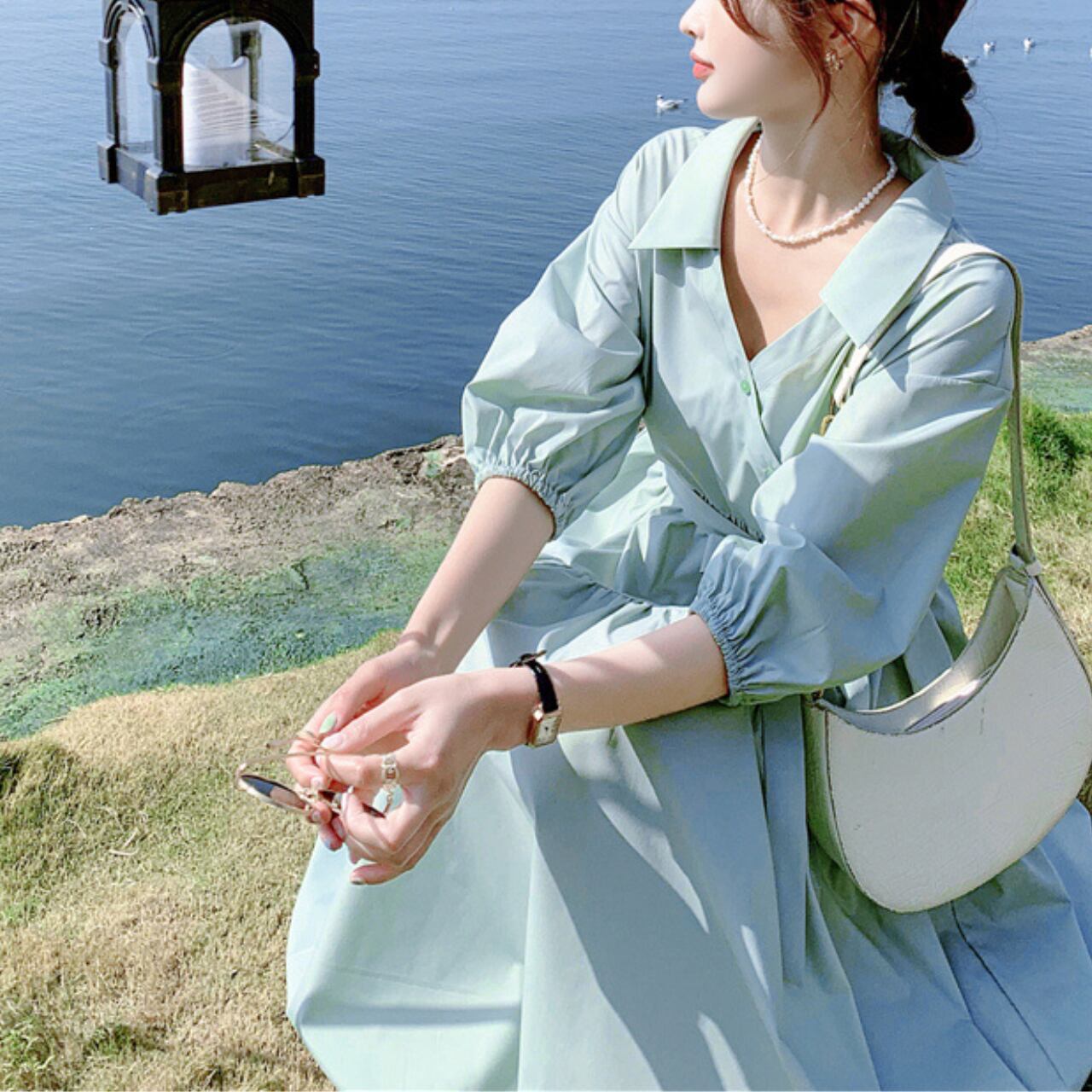 リボン ベルト シャツワンピース