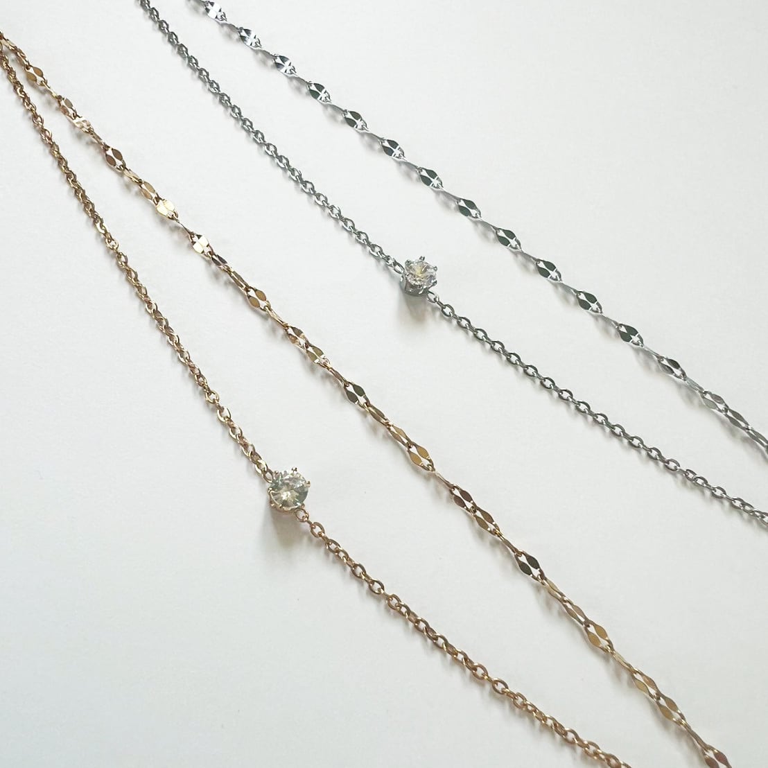 ステンレスビジューミックスチェーンブレスレット