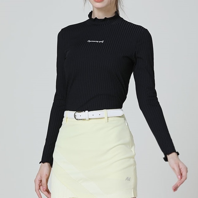 ハイネック　長袖トップス　リブ