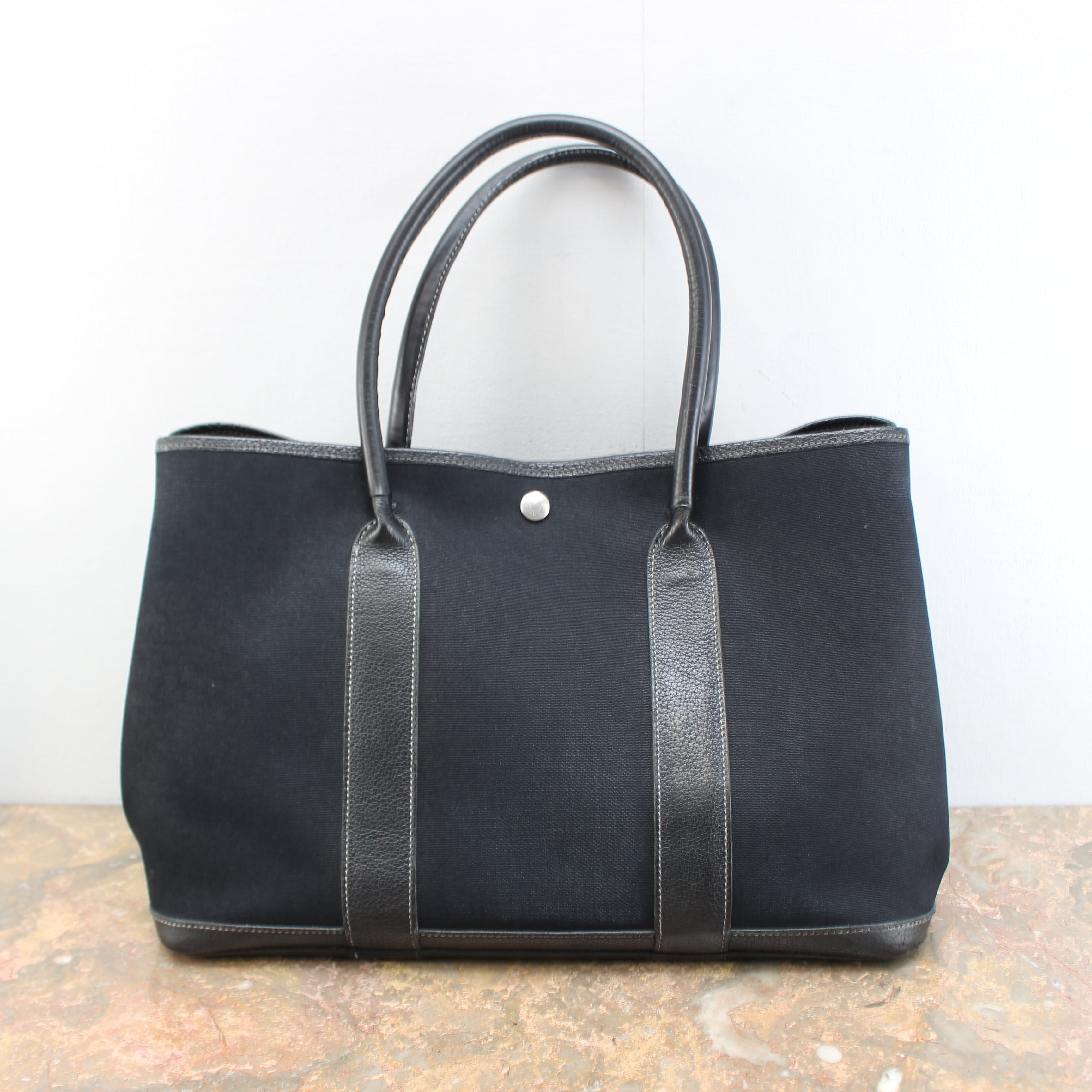 HERMES CANVAS LEATHER TOTE BAG MADE IN FRANCE/エルメスガーデン