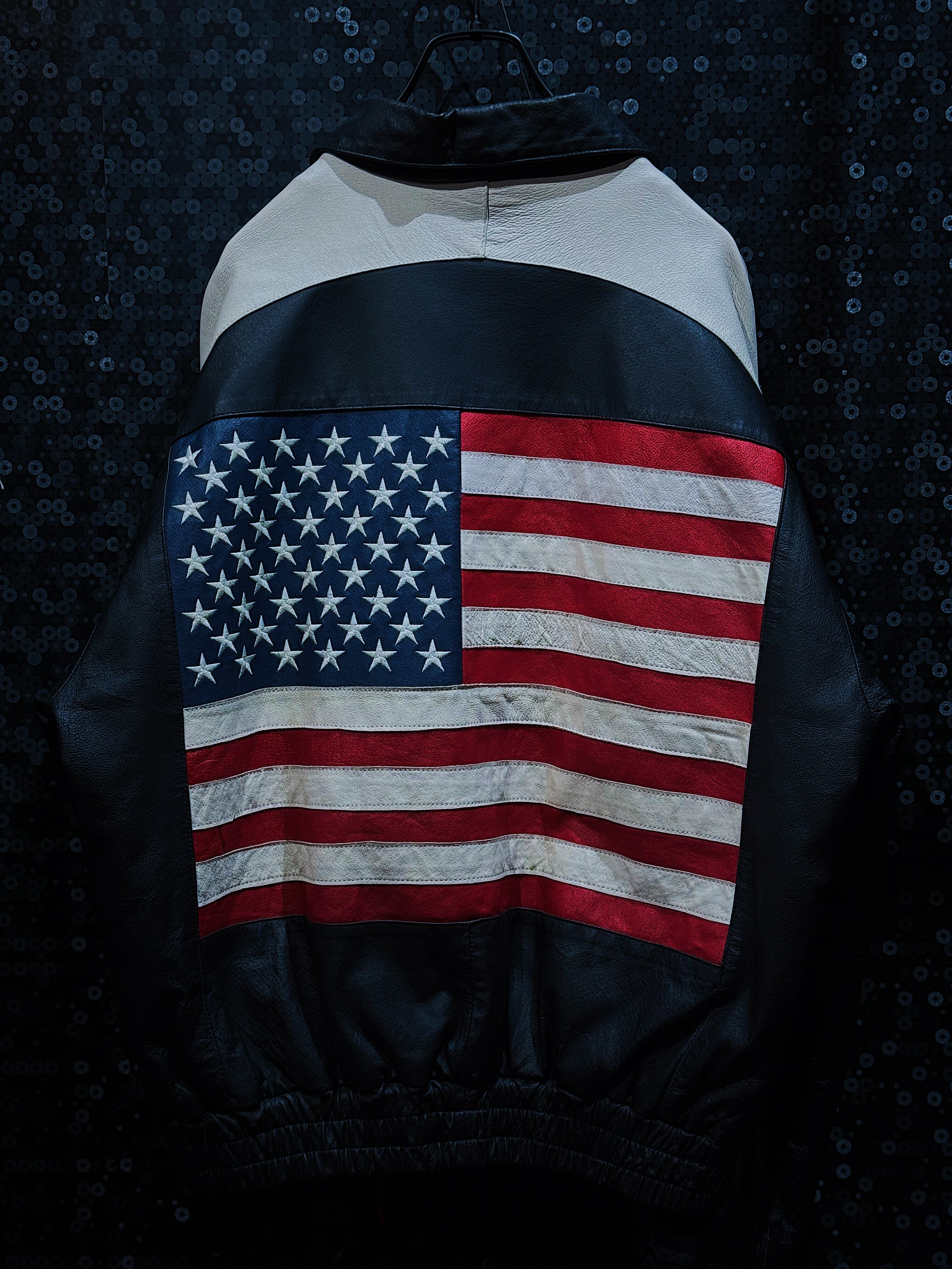 【ÆIEM】USA vintage American flag logo full zip leather jacket