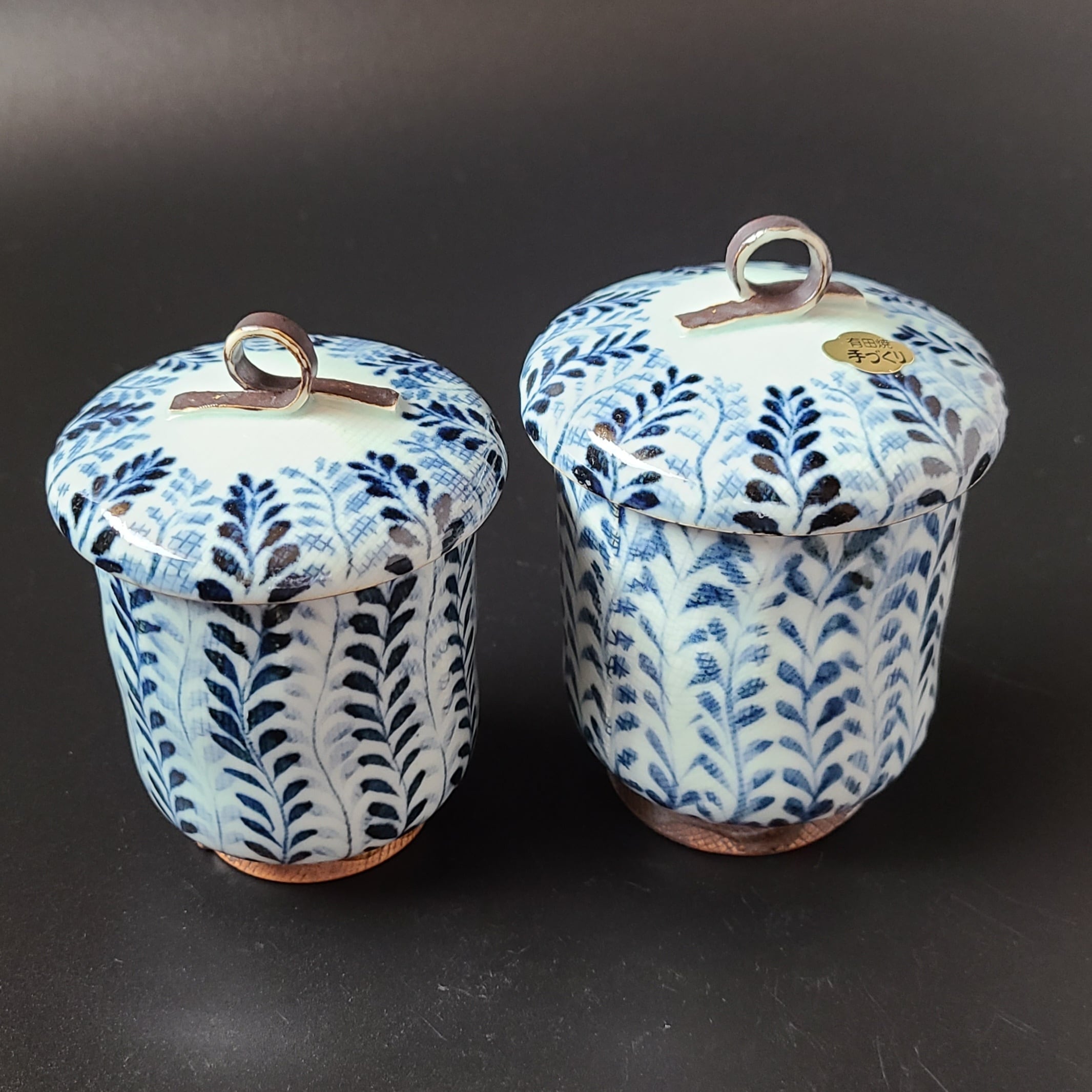 湯呑み 茶碗 染付 手捻り 文山 共箱 工芸品 陶芸 夫婦湯呑茶碗 セット