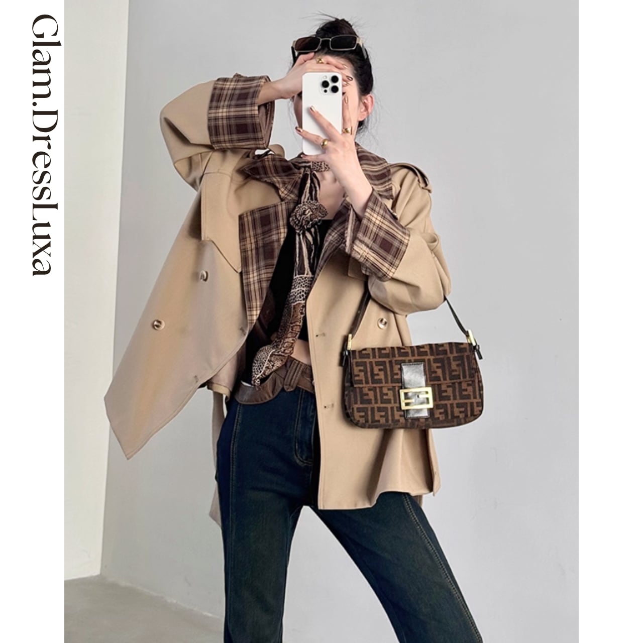 チェックlayeredショートトレンチコート_K11