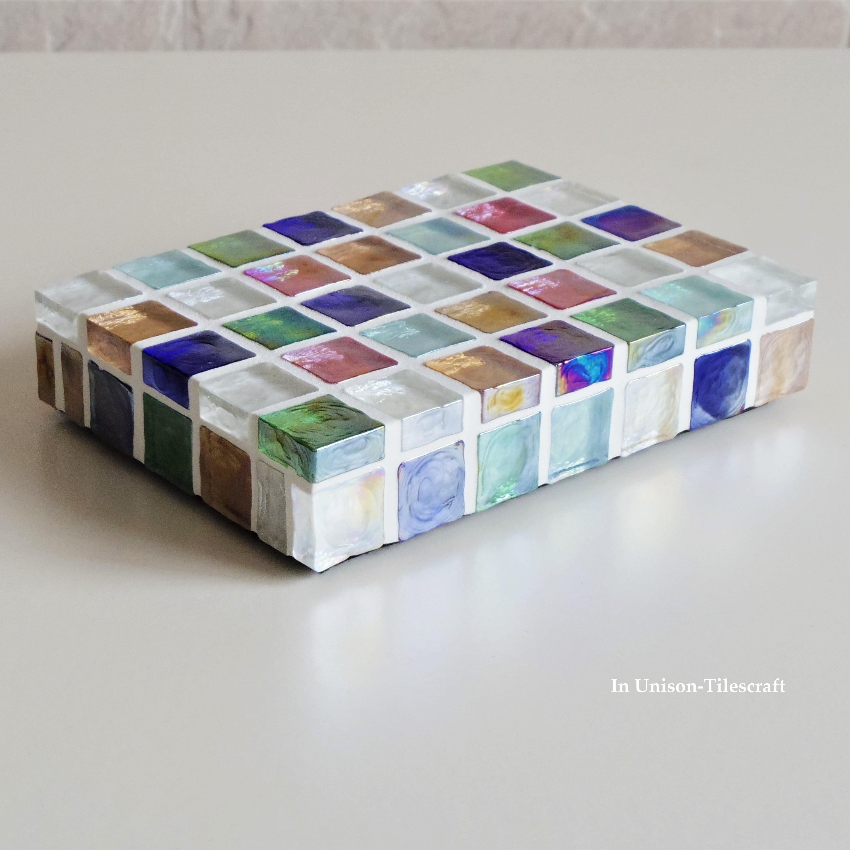 受注制作】カラフルMix ガラスモザイクタイルのディスプレイトレイmini