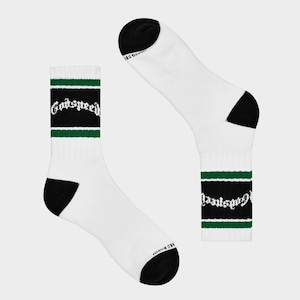 GOD SPEED / og logo striped sock white green