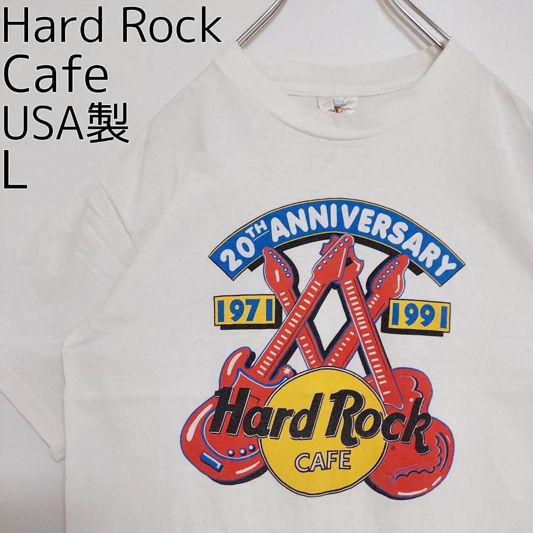 90s USA製 ハードロックカフェ プリントTシャツ マイアミ ギター M 白