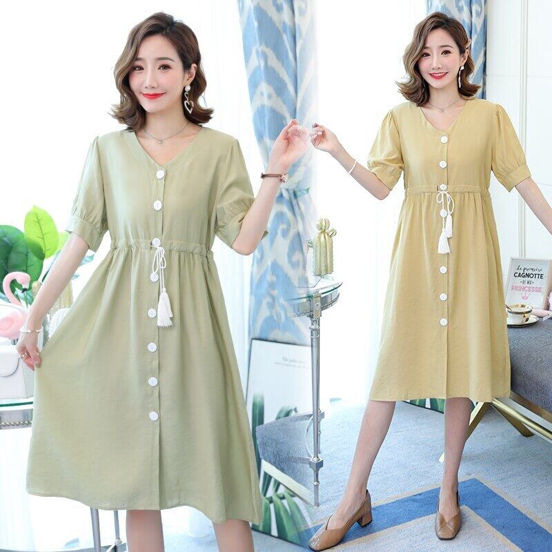 【新作】【送料無料】 8530＃マタニティドレスサマーVネック半袖イージーマッチングルーズスタイリッシュドレス妊婦ママドレス ショート ハーフスリーブ 夏物 AL expec333778236274