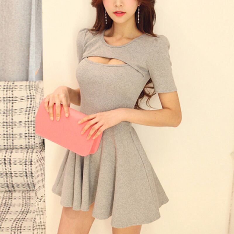 ワンピース セクシー 谷間を出す パプラム 半袖 着まわし抜群 好感度100 視線集中 魅せる ブラック グレー Dresszone