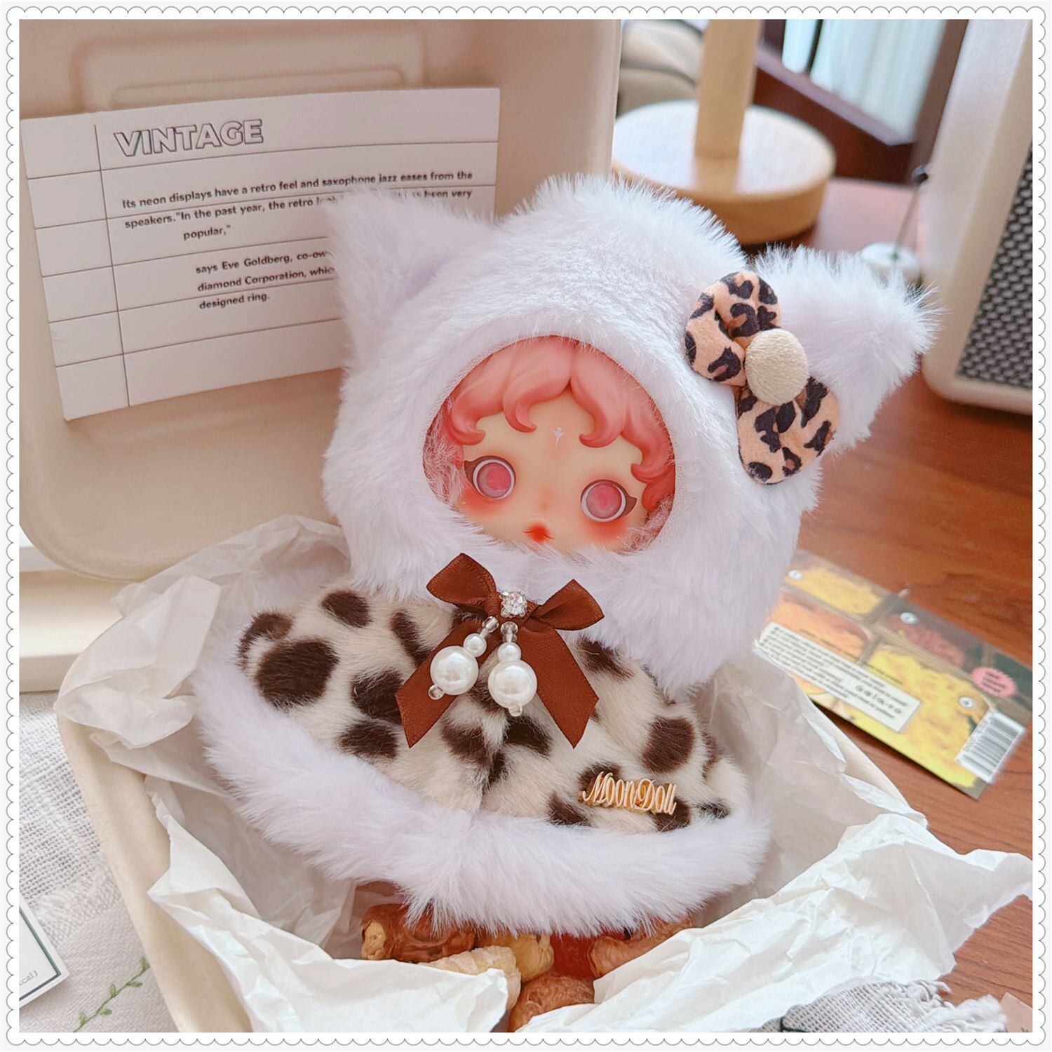 SKULLPANDA用 冬 パールリボン ケープ 前開き フード付きマント スカル