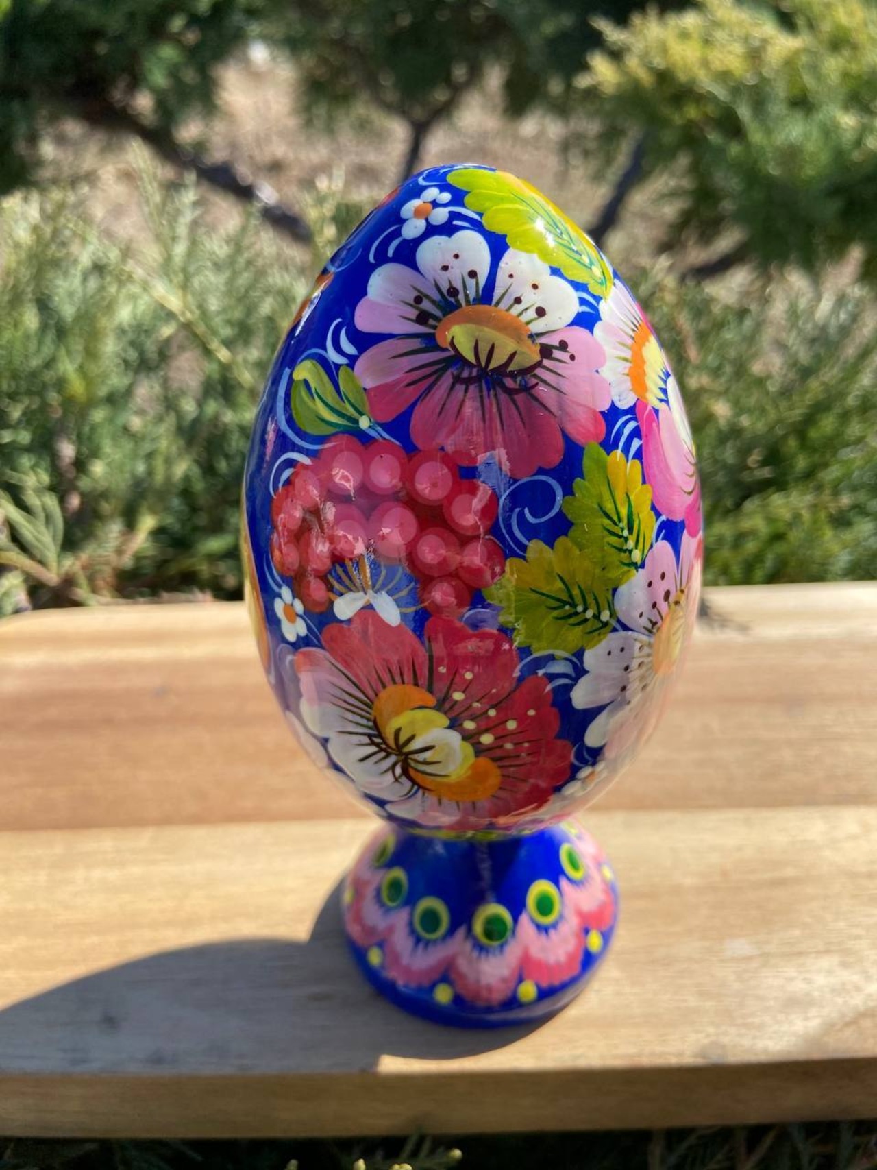 ペトリキウカ塗り　木製プィサンカ・スタンド一体型（イースター・エッグ）14cm（ホメンコ作） - 3