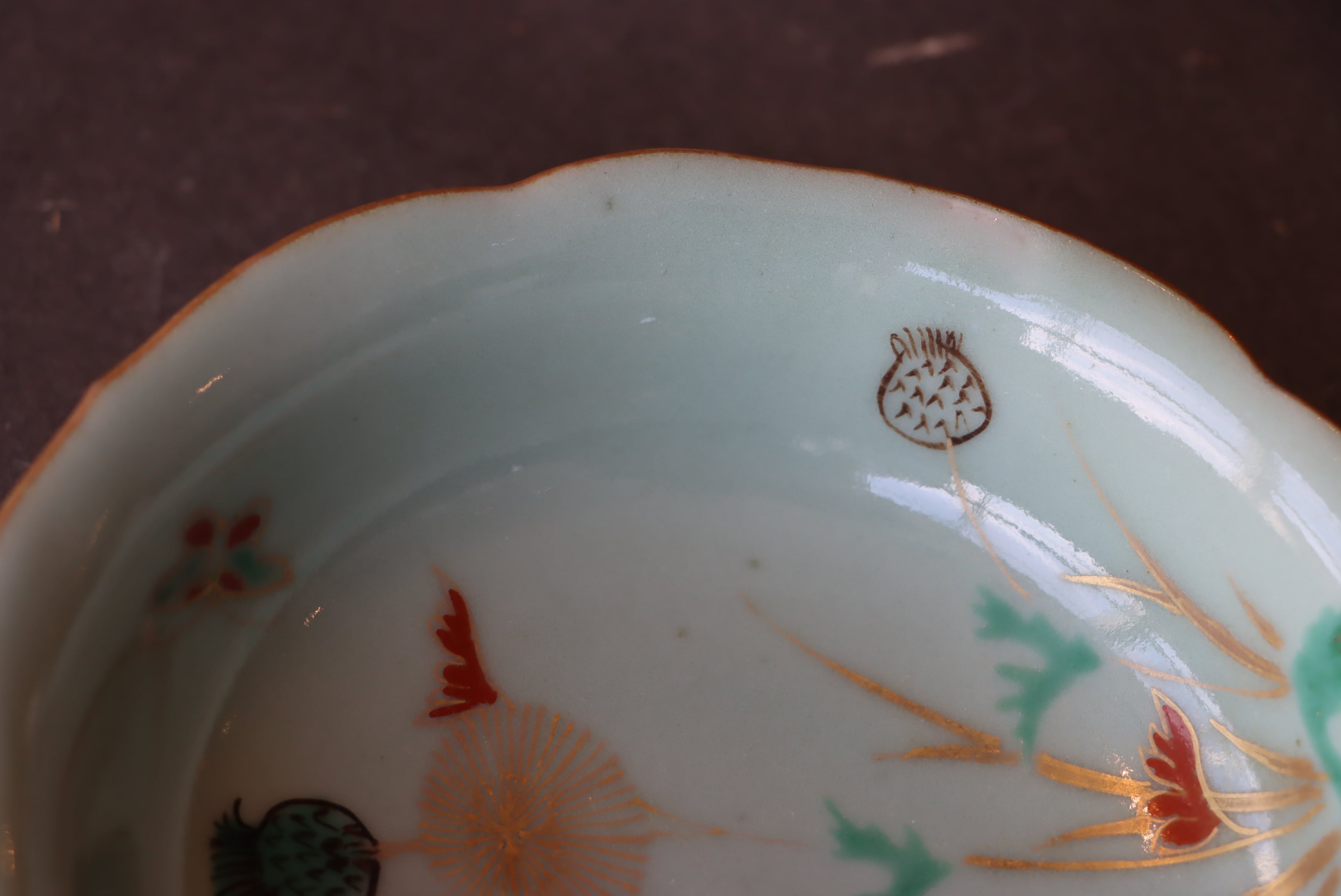 古伊万里 青磁 たんぽぽに蝶文 向付 五客組/Old Imari cup set of 5