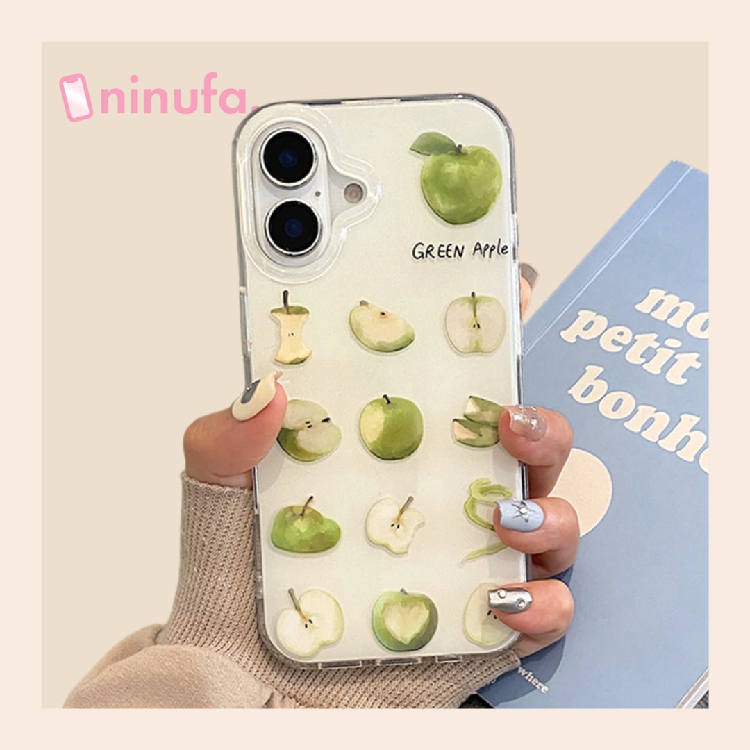 【iPhone17-11対応】GREEN APPLE◎いろんなかたち 可愛い 韓国ケース 青りんご グリーンアップル スマホケース ND-16589