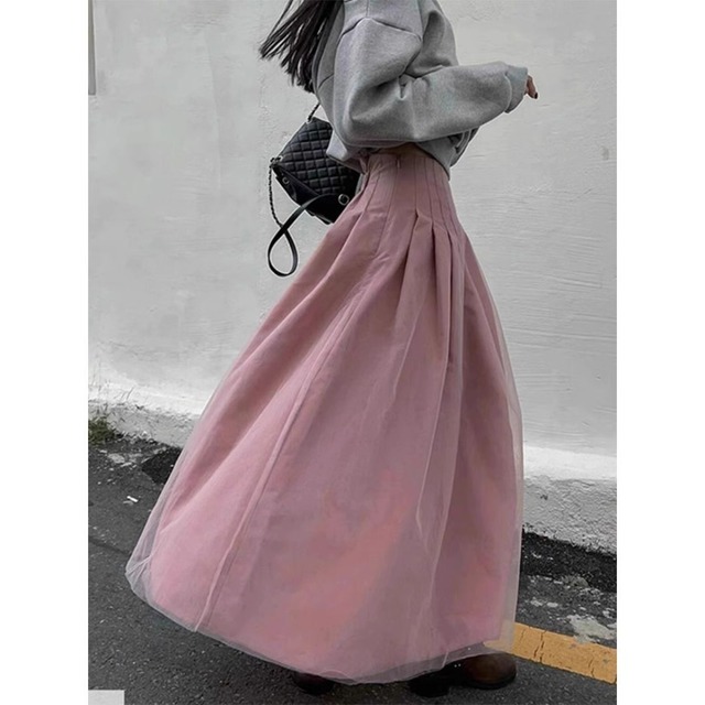Pinkメッシュロングスカート 10633