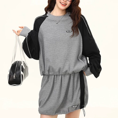 grey × black waffle skirt　グレー×ブラックワッフルスカート　J2138
