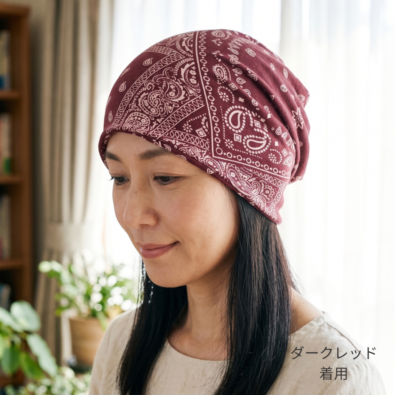 ペイズリー柄おうち帽子|医療用帽子 ケア帽子 2WAYヘアターバン バンダナ風 室内