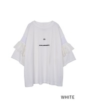 メッシュ&フリルスリーブルーズTシャツ (WHITE)　CQ-48136