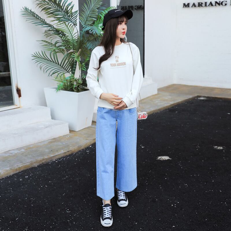 【新作】【送料無料】 マタニティウェア2020春の新しい流行のマタニティワイドレッグ妊婦ジーンズファッションアウターウェアハイウエストベリーリフトマタニティパンツ-アリババ ハイウェスト スプリング 春物 expec278854027635