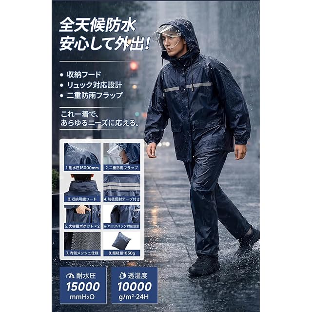 DOPTGHFY] レインウェア 上下セット 【二重つばレインバイザー付き