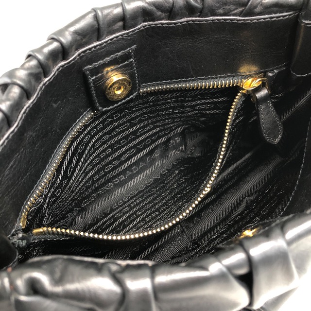 PRADA プラダ ハンドバッグ ブラック トライアングルロゴ レザー リボン vintage ヴィンテージ オールド a73fym