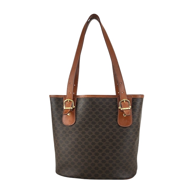 CELINE セリーヌ マカダム ハンドバッグ ブラウン ブラゾン型押し PVC トートバッグ vintage ヴィンテージ オールド rfx5gg
