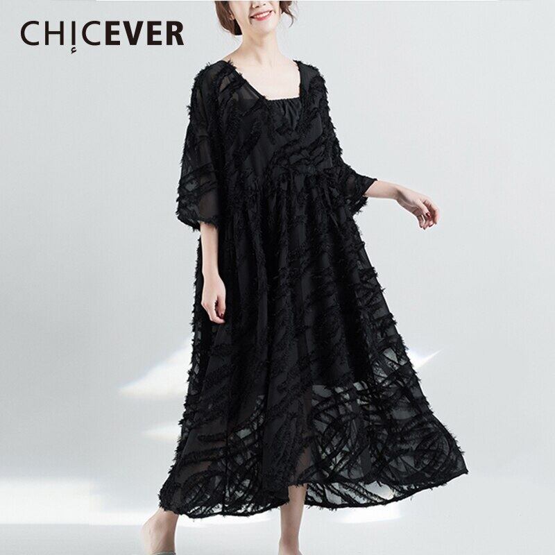 CHICEVER春の黒人女性のドレススリークォータースリーブルーズビッグサイズ2020女性のドレス服 ブラック スプリング 春物 6base589672810162