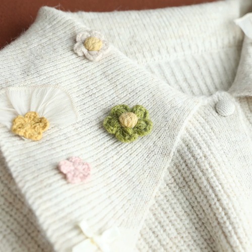 3色/フラワー刺繍カラーニットカーデ ・12622