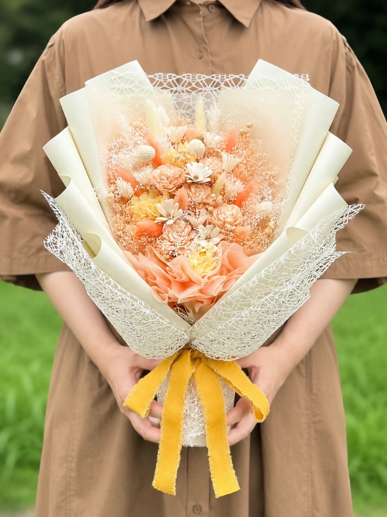 ドライフラワー花束(杏色) □Lサイズ 【定番商品】 画像6