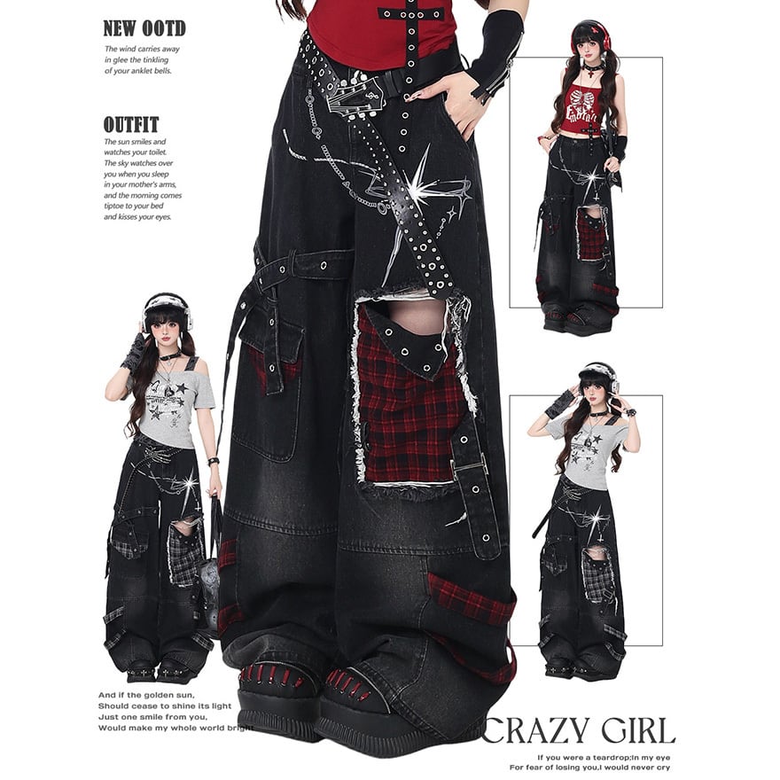 サブカル系ファッション デニムパンツ クラッシュダメージ ストリート|天使と悪魔