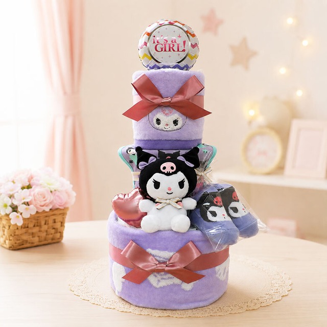 クロミ おむつケーキ マスコット ベビーソックス スタイ タオル 3段 kuro-t3