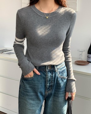 ボーダースリーブクルーネックニット 2color A0700