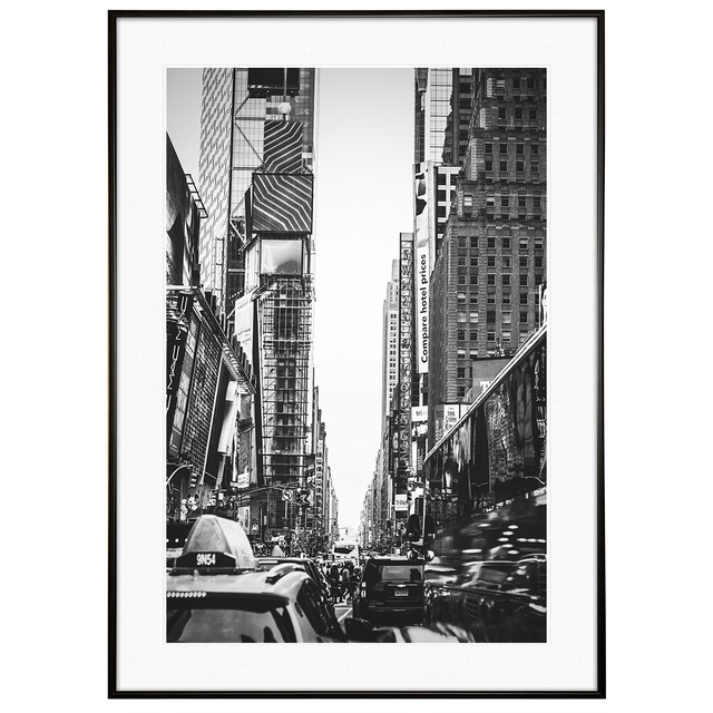 アメリカ写真 ニューヨーク タイムズスクエア インテリアモノクロアートポスター額装 AS4216