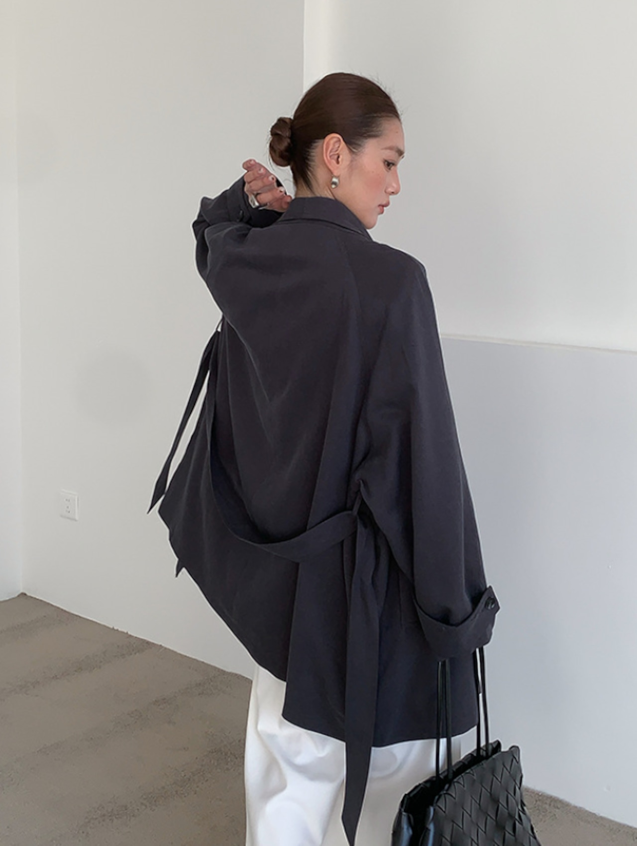 リラックス ドレープカラー麻混ジャケット