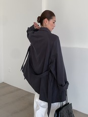 リラックス ドレープカラー麻混ジャケット