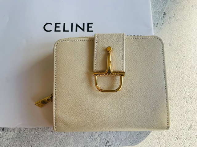 CELINE ラウンドジップ折財布 ホワイト系 セリーヌ