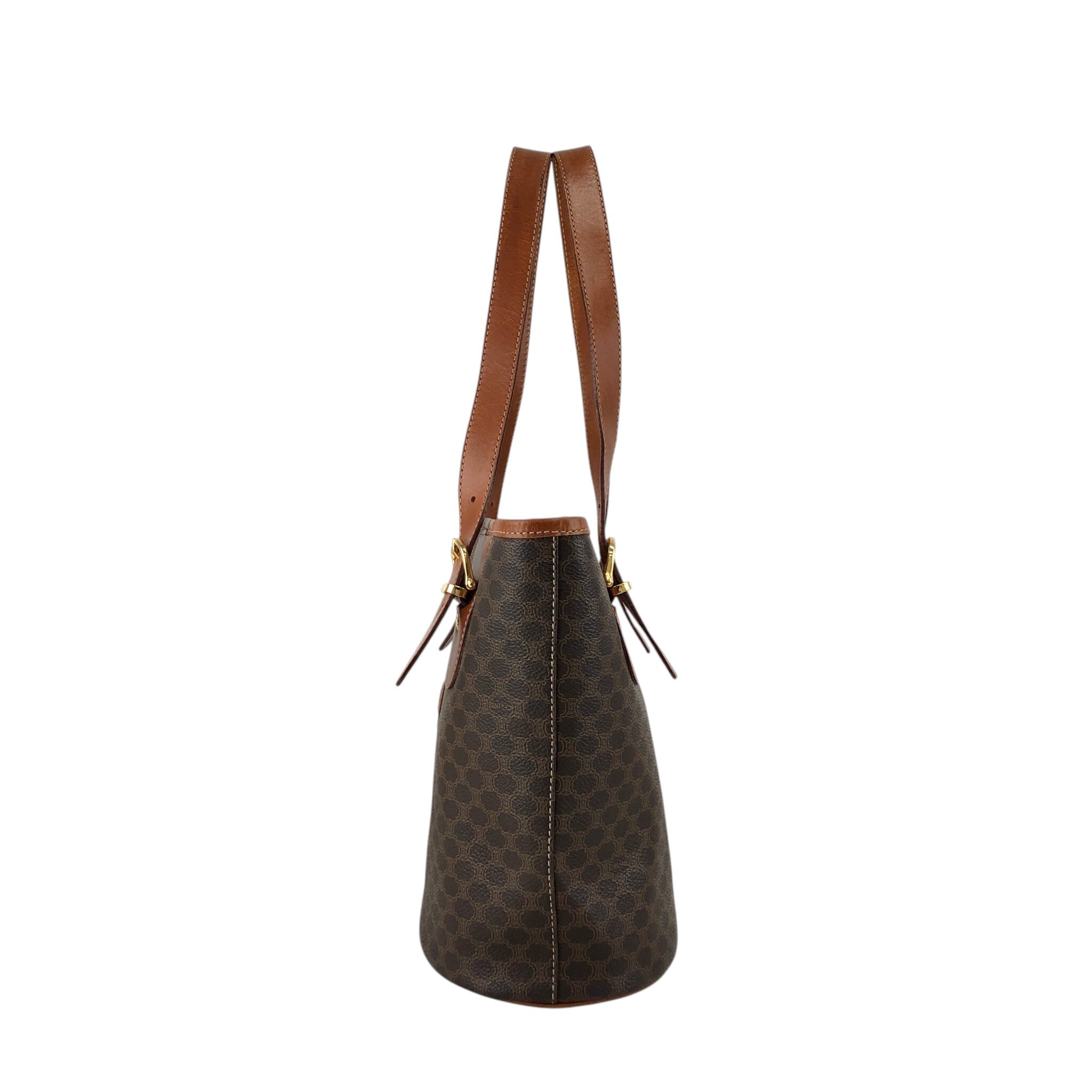 CELINE セリーヌ マカダム ハンドバッグ ブラウン ブラゾン型押し PVC