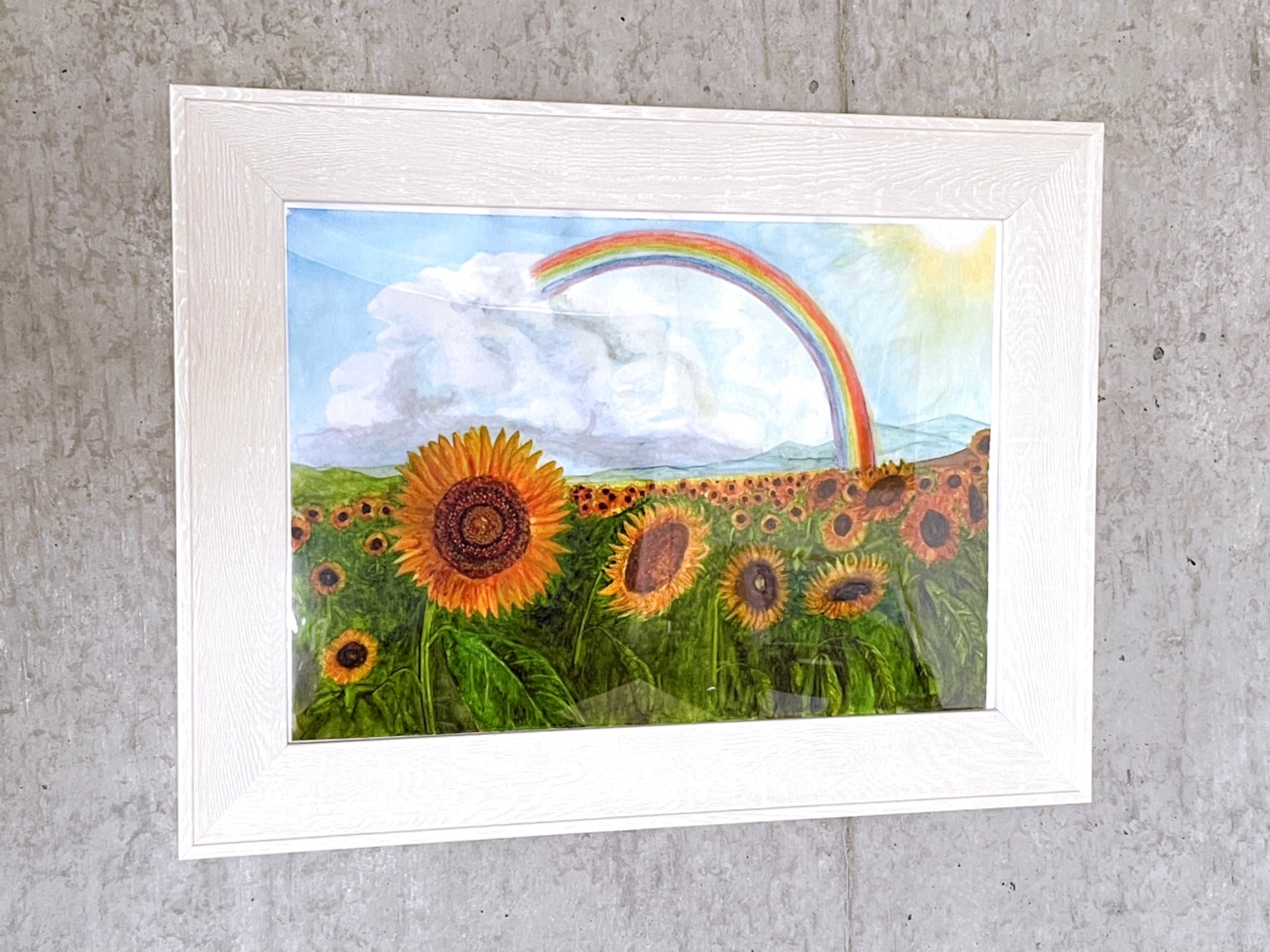 ひまわりと虹」#A4 #ポスター（額別売り） | LUCKEYPEN工房 ペットの似顔絵