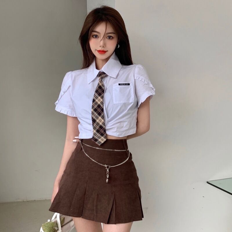 スタンダードスタイルプリーツスカート サマーショートハイウェストウェスト レトロ 夏物 YY-ファッション60041258402