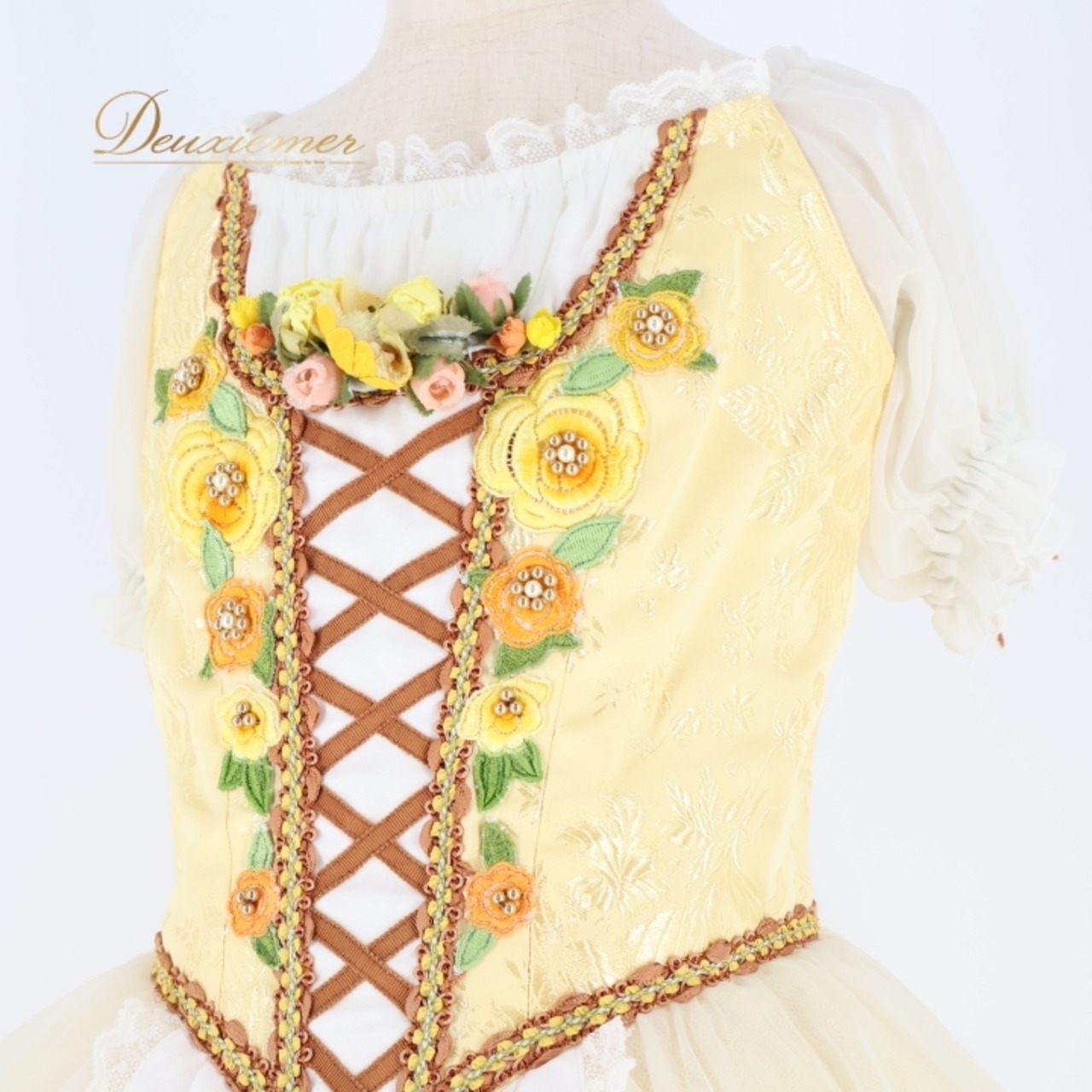 バレエ 衣装 チャコット Chacott 日本製 ロマンティックチュチュ ワンピース ドレス イエロー系 ホワイト系 黄色 アイボリー ジュニア 子供 花柄 レース 発表会 コンクール ダンス おしゃれ 可愛い ガーリー かわいい 衣装用 ジュニアサイズ 舞台衣装 発表会衣装