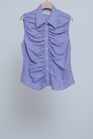 Silk Nidom Sleeveless Gather Shirt - Purple