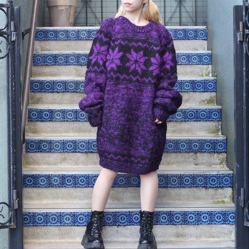 USA VINTAGE NORDIC DESIGN HEAVT WEIGHT KNIT ONE PIECE/アメリカ古着ノルディックデザインヘビーウェイトニットワンピース